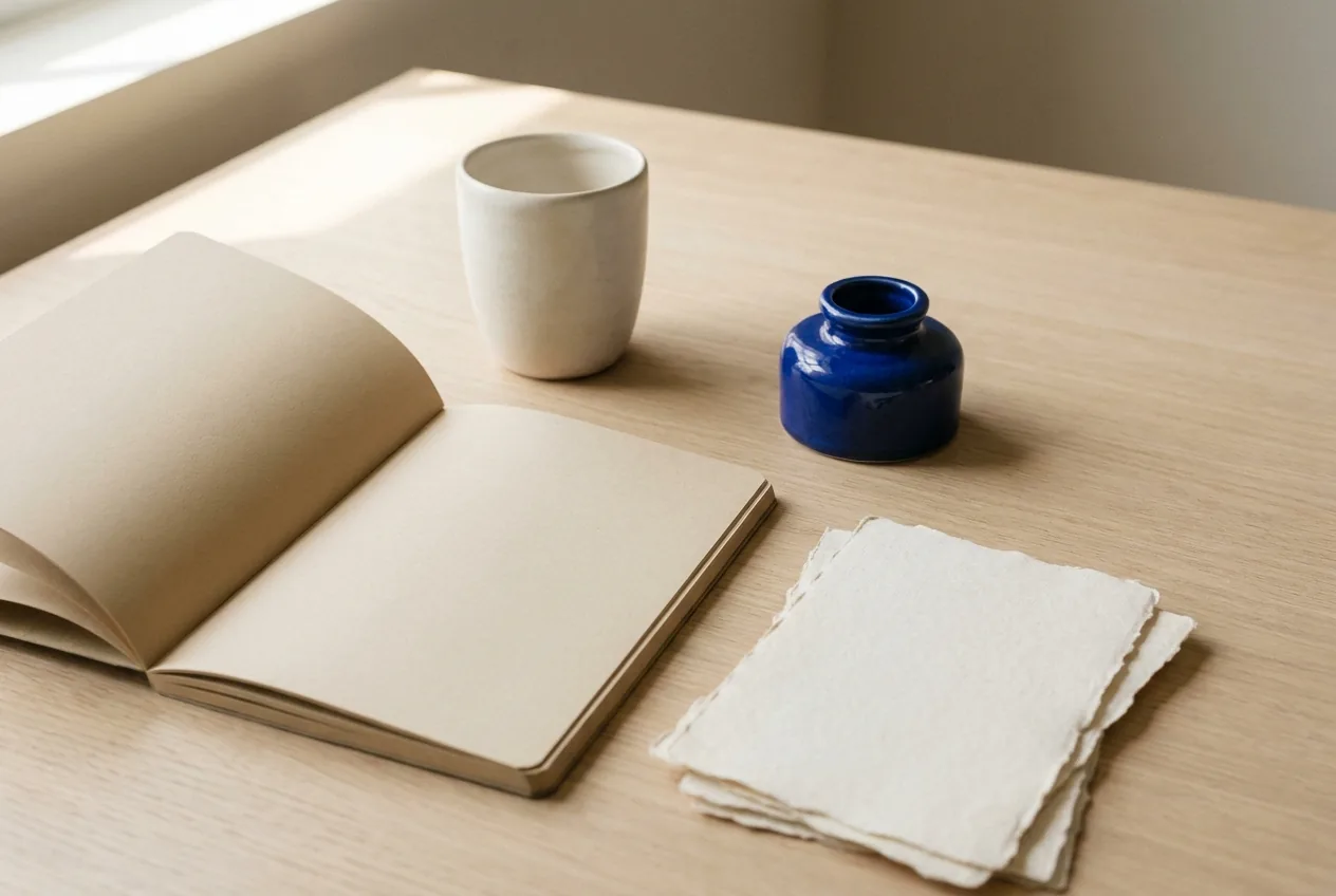 Deliberation is the part of shopping that personalisation keeps trying to shorten. An open notebook, a ceramic cup and a small stack of papers on a pale oak desk in morning light