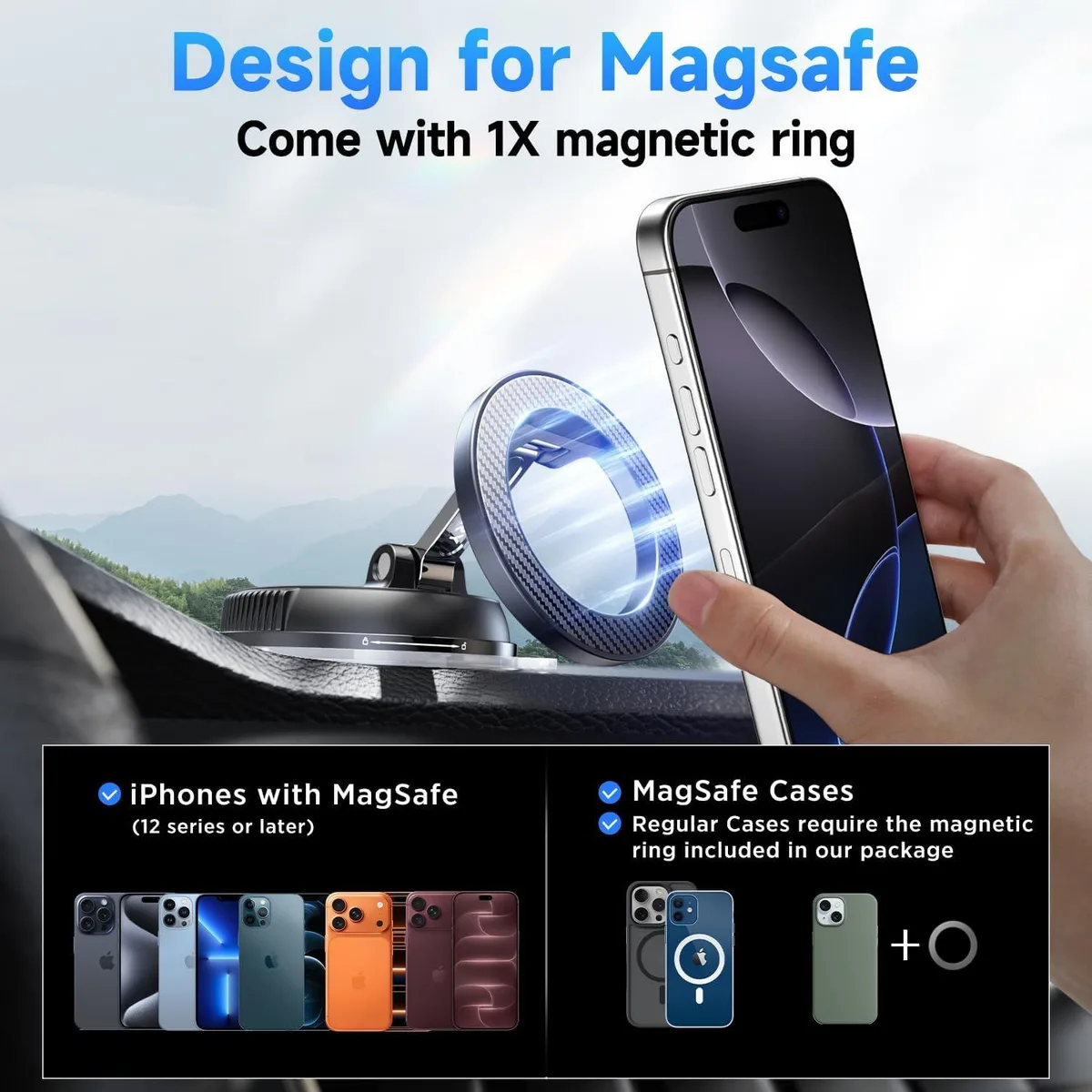 Magnetische Handyhalterung fürs Auto: für magnetische Smartphones und mit beiliegendem Ring