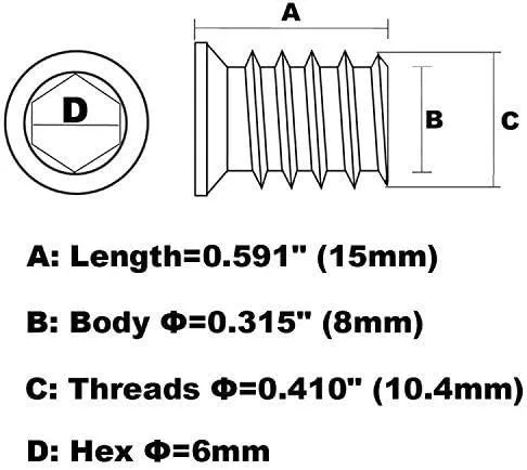 1/4-20 threaded inserts for wood: insert dimensions