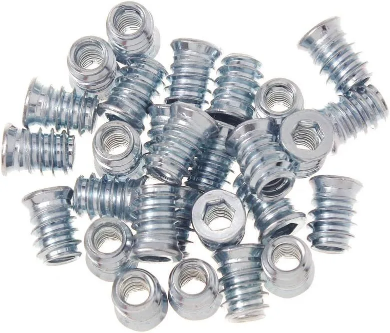 1/4-20 threaded inserts for wood: hex drive threaded inserts close up