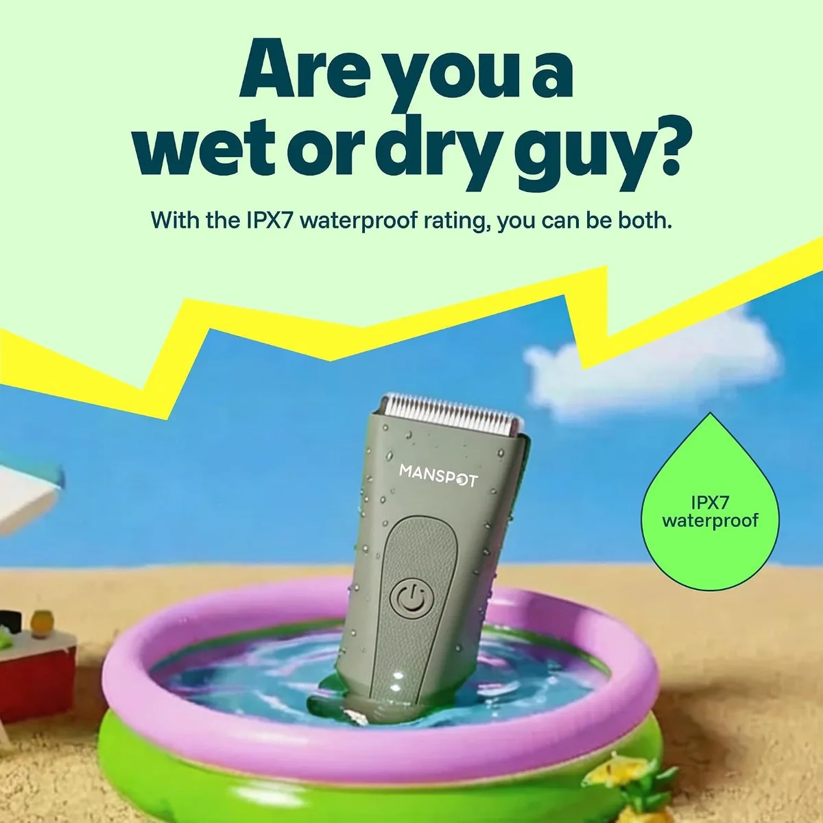 electric body hair trimmer: IPX7 waterproof for wet or dry use