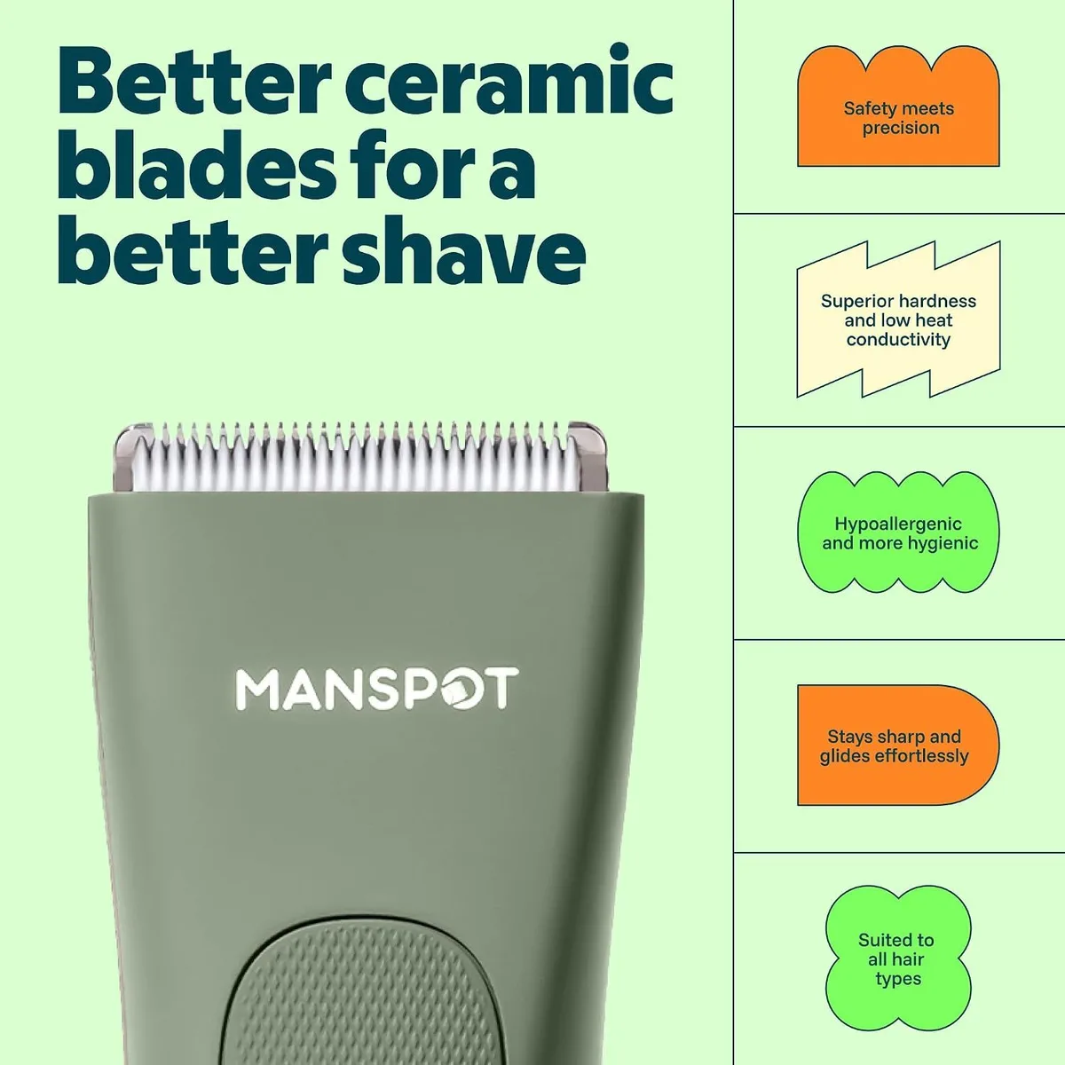 electric body hair trimmer: ceramic blades for a smoother shave