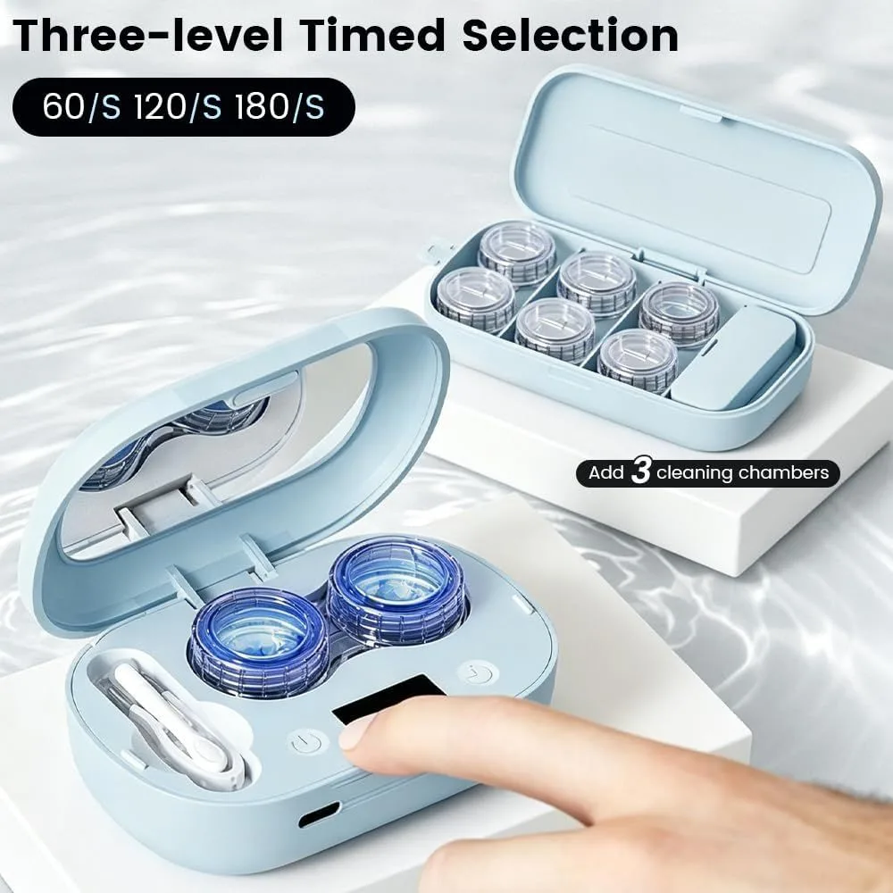 ultrasonic contact lens cleaner: three timed cleaning settings
