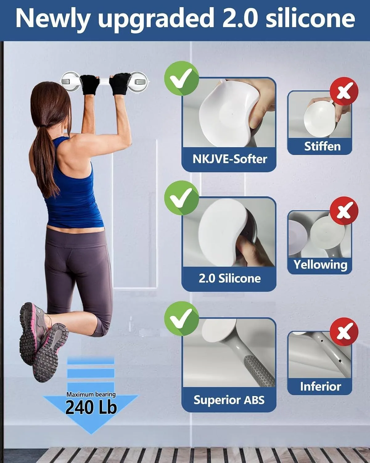 suction cup shower grab bar: upgraded silicone suction pads