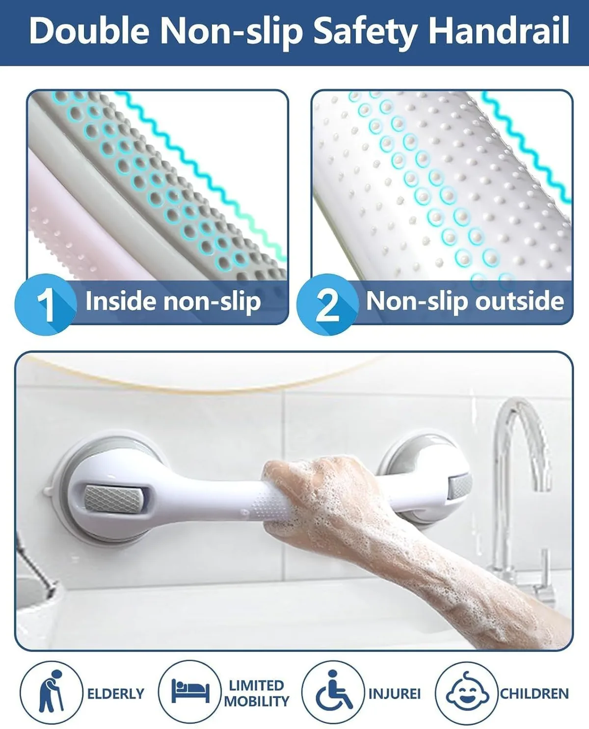 suction cup shower grab bar: double non-slip safety grip