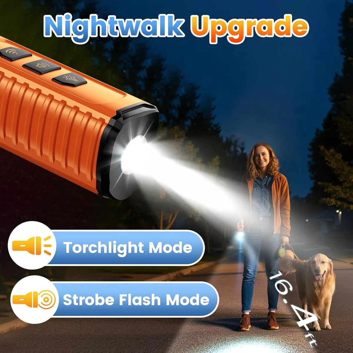ultrasonic dog bark deterrent: built-in flashlight for night walks