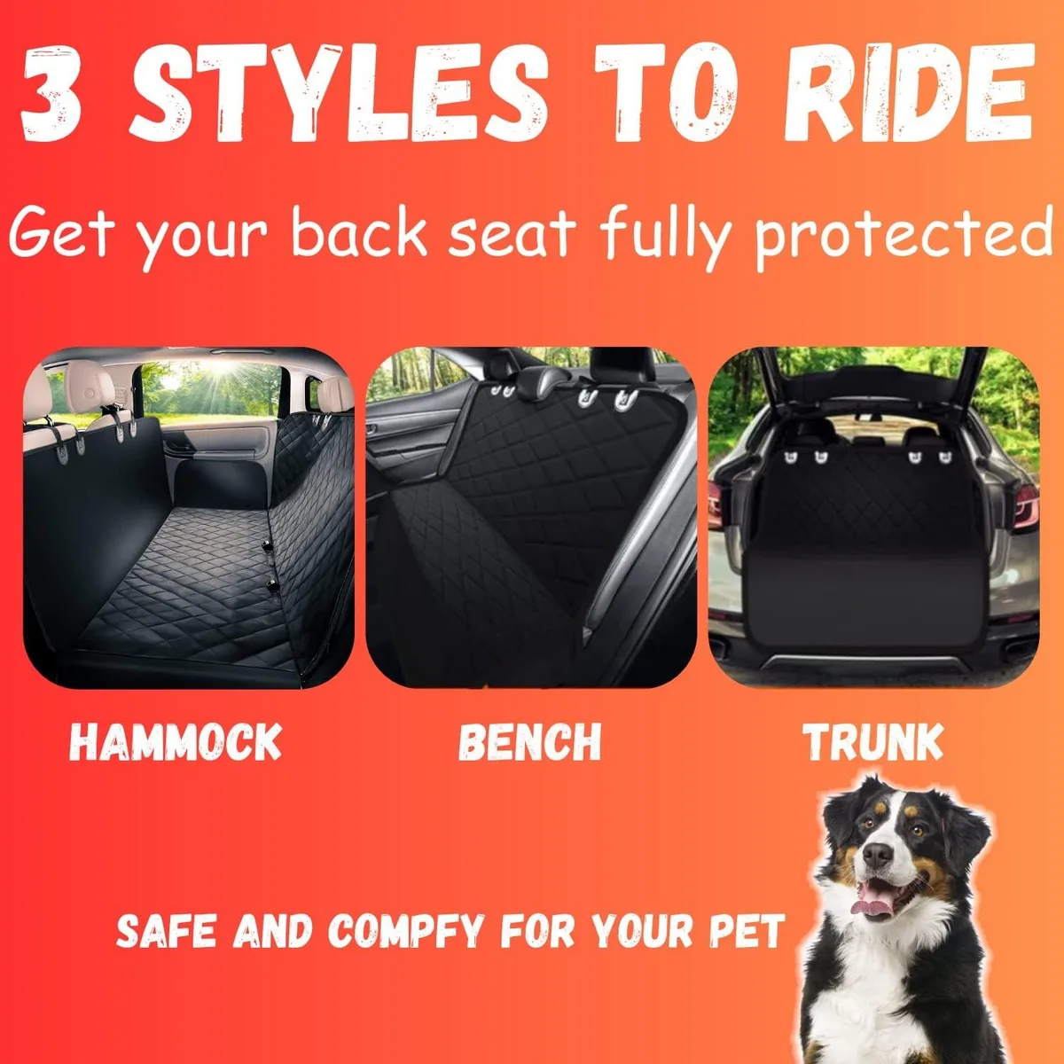 dog car seat cover: hammock, bench and trunk styles