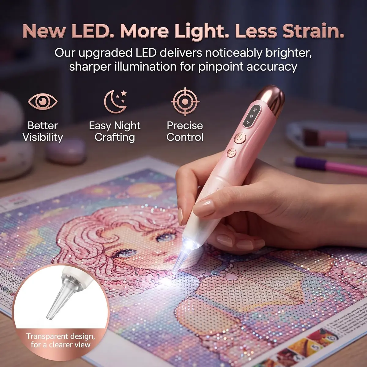 electric diamond painting pen: brighter LED for precise placement