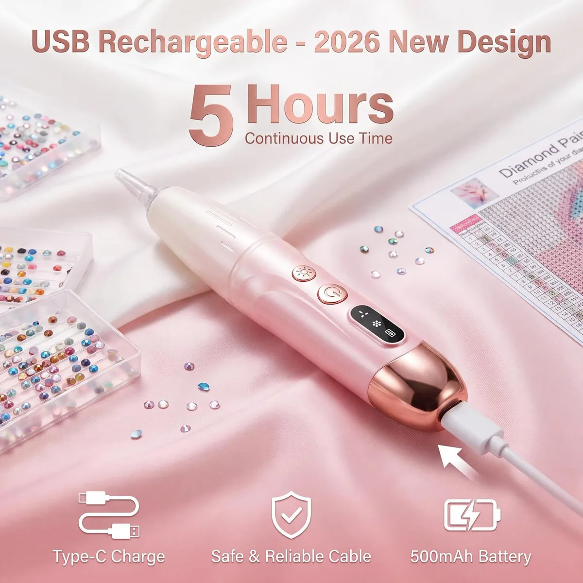 electric diamond painting pen: USB rechargeable battery