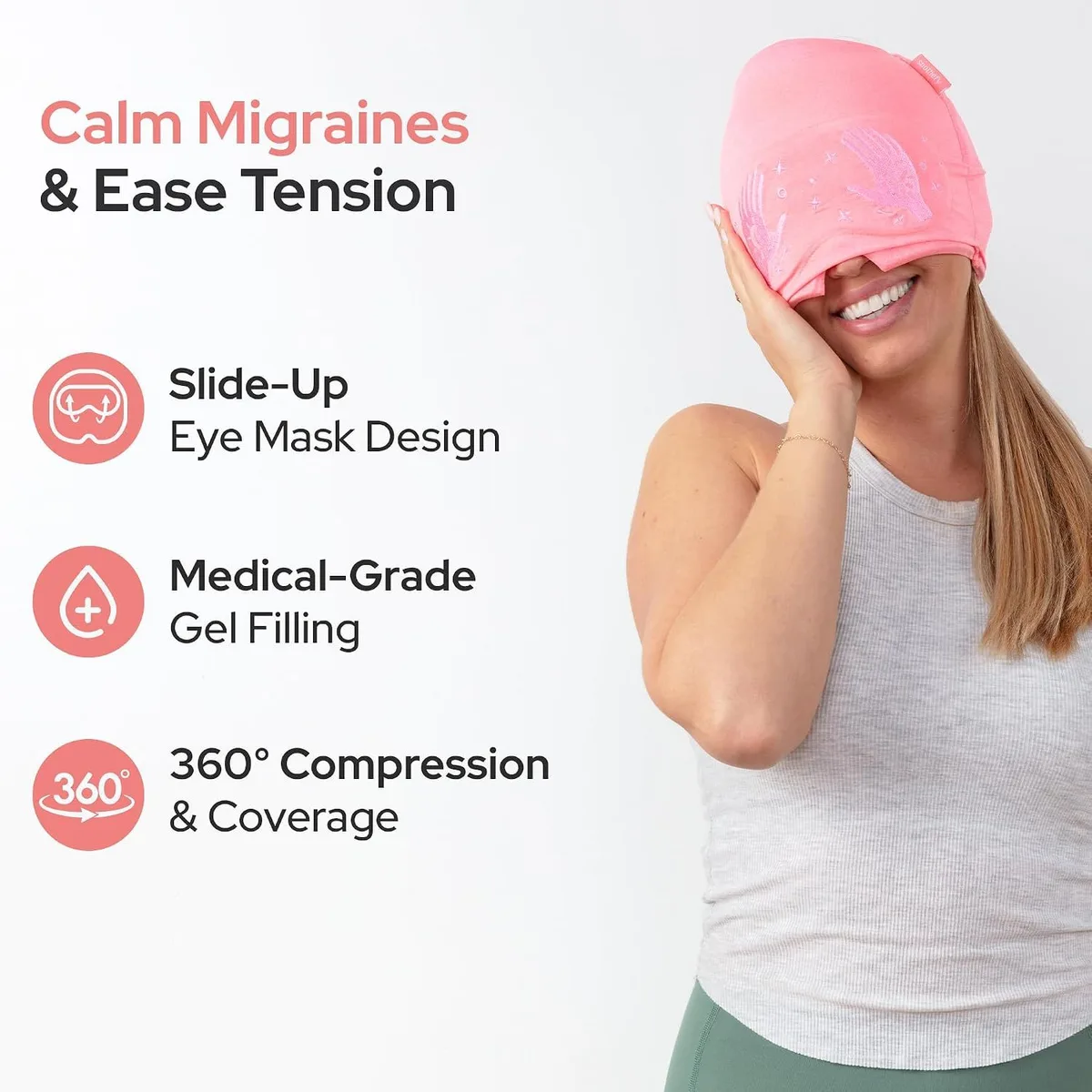 migraine relief cap: slide-up eye mask with gel filling