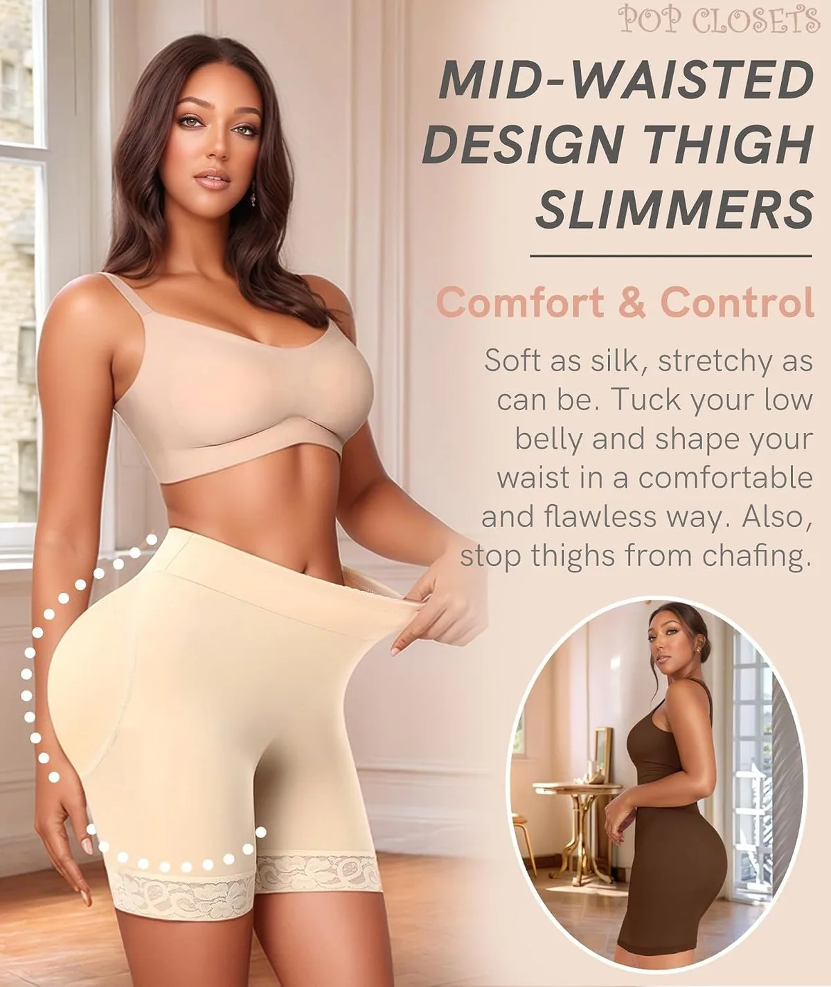 calções modeladores com enchimento: cintura média com controlo de barriga