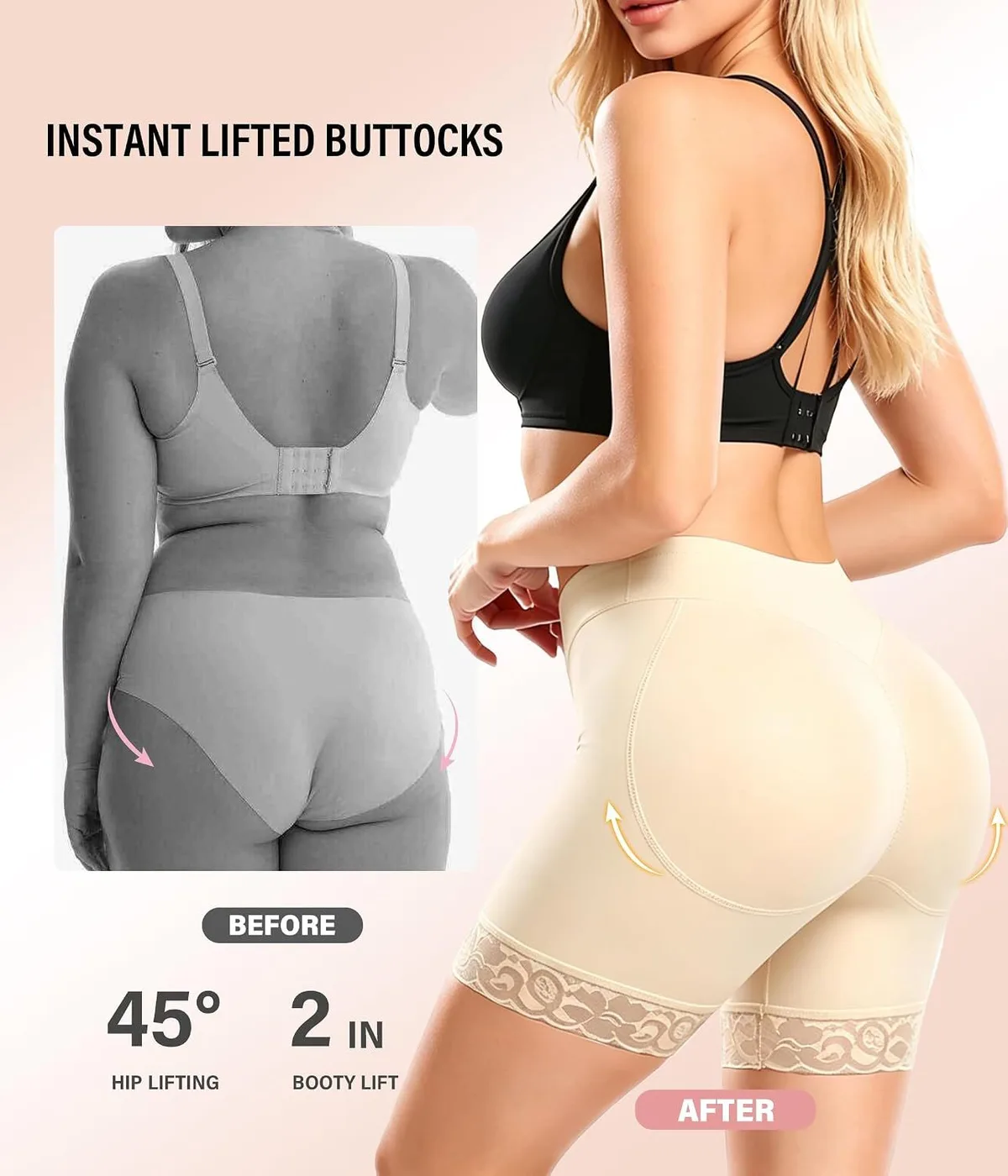 calções modeladores com enchimento: efeito push-up imediato com almofadas amovíveis