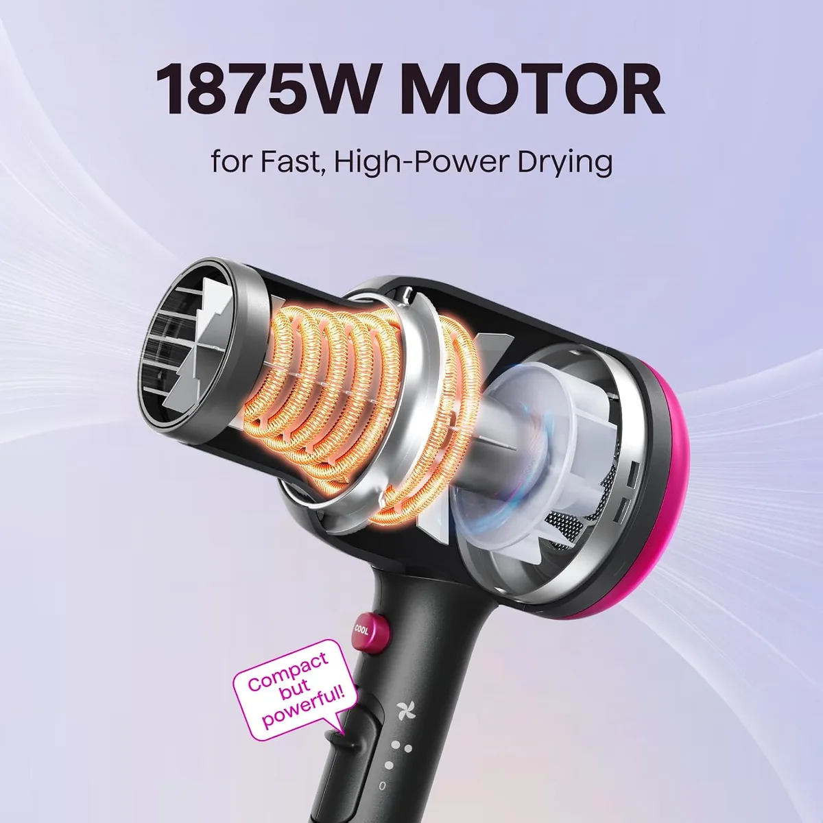 cutaway of the 1875W motor inside the ionic hair dryer