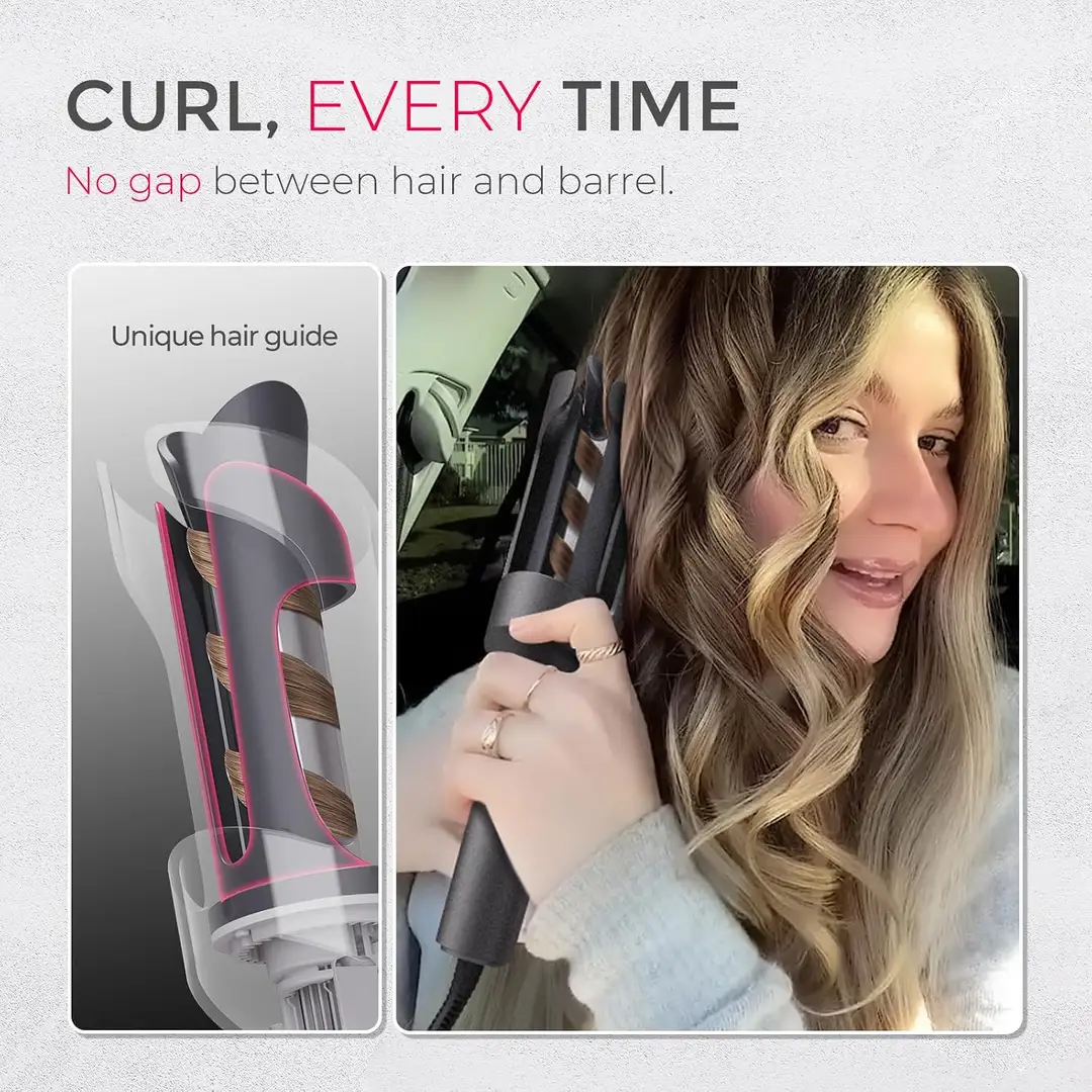 hair guide keeping hair close to the automatic curling iron barrel