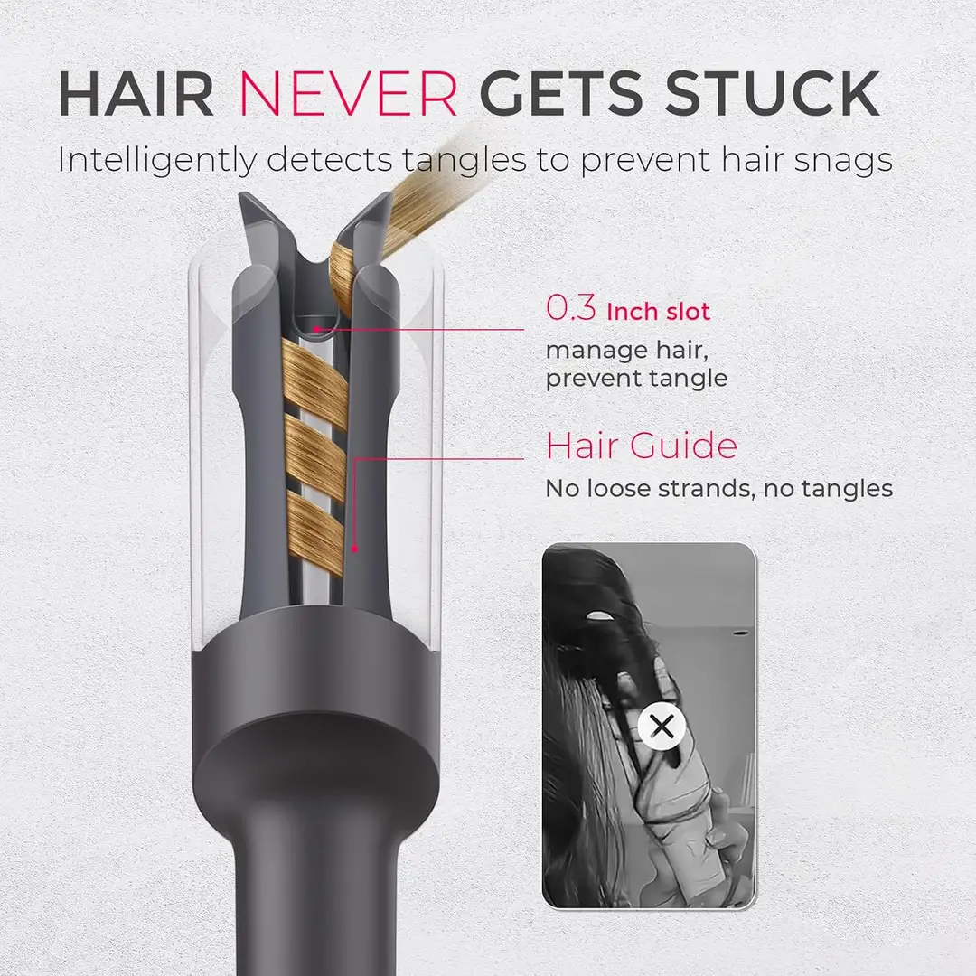 anti-tangle slot on the automatic rotating curling iron