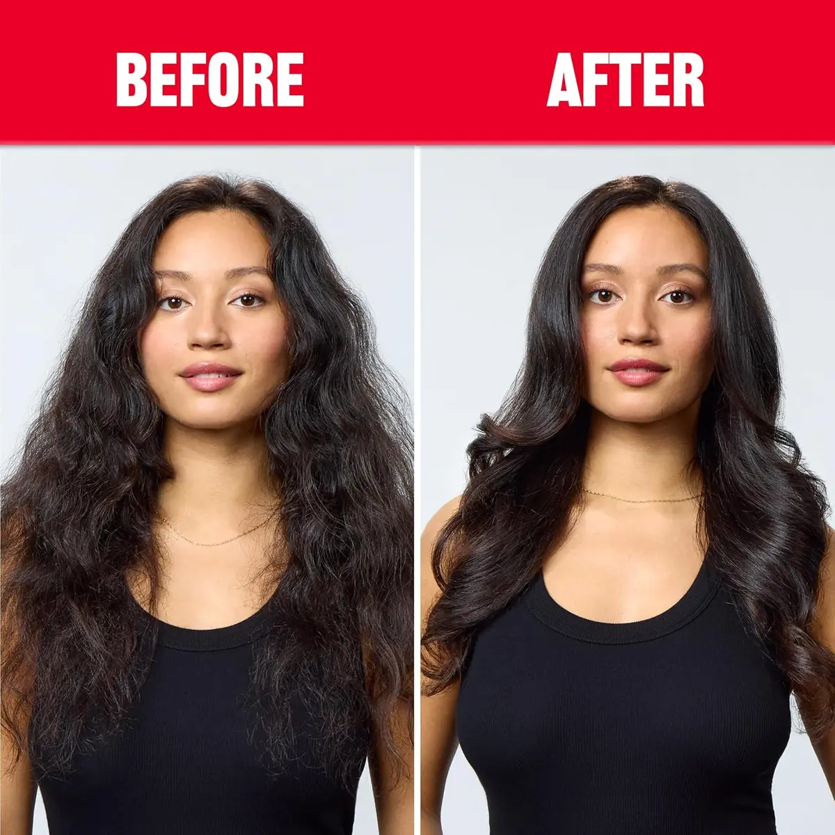 before and after using the one-step hair dryer brush