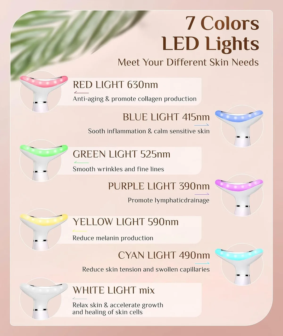 seven light colors of the LED face and neck massager