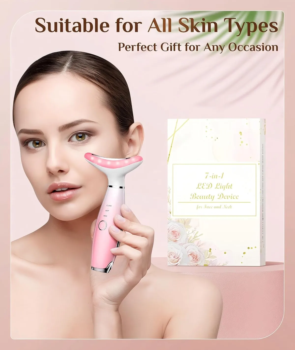 woman using the LED face and neck massager along the jawline