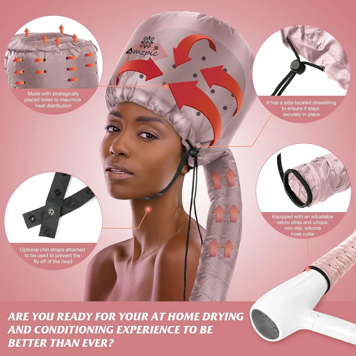 bonnet hood hair dryer attachment connected to a hand dryer