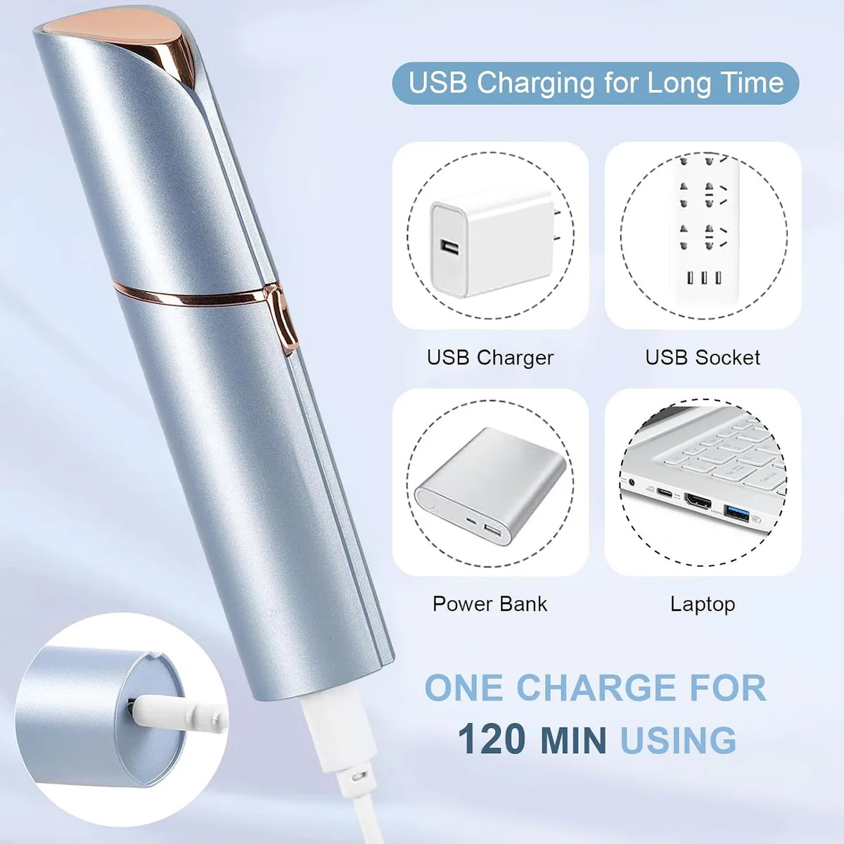 USB charging options for the painless facial hair remover