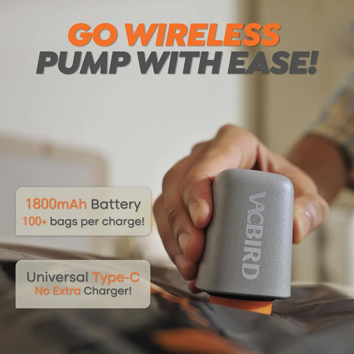 cordless rechargeable pump for vacuum storage bags