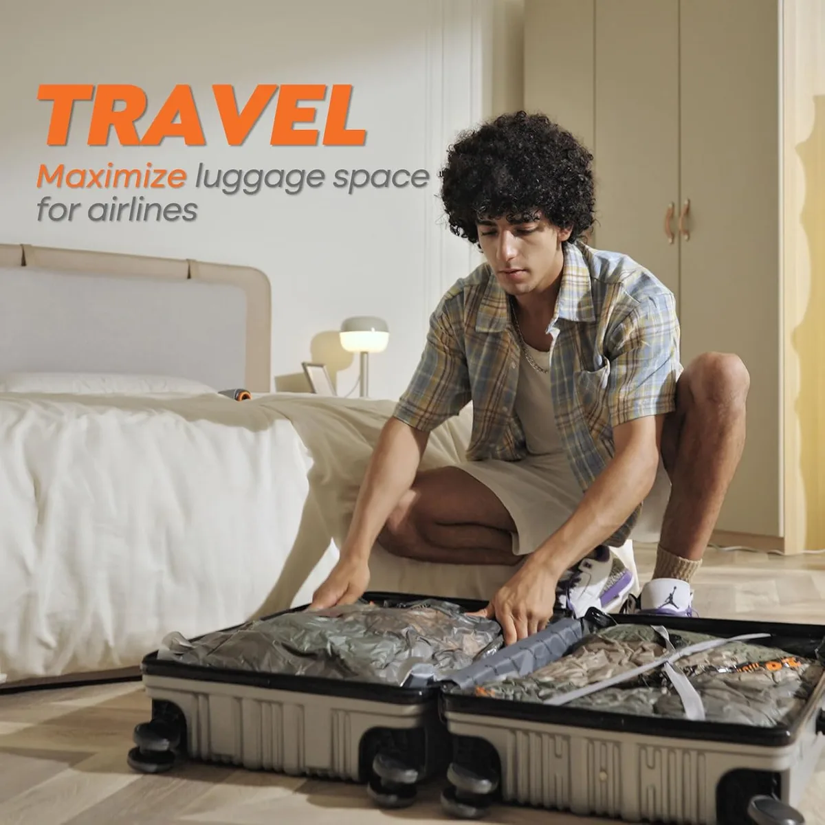 vacuum storage bags packed in a suitcase for travel