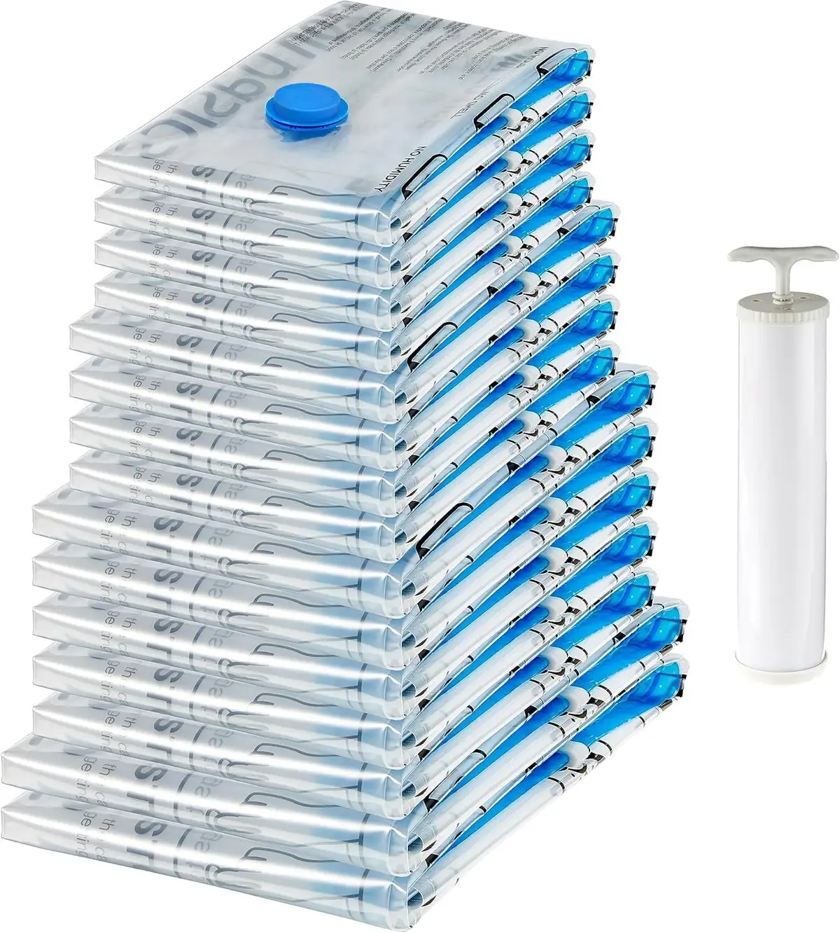 assorted pack of vacuum storage bags with hand pump