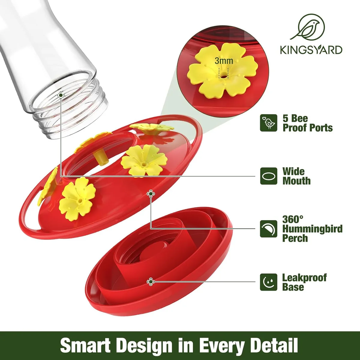 bee-proof flower ports and perch on the hummingbird feeder