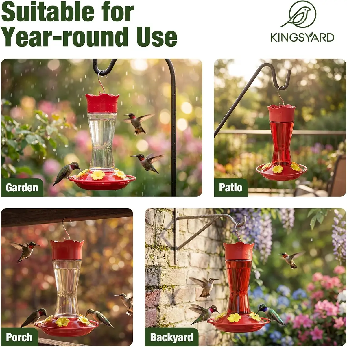 glass hummingbird feeder in the garden, patio and backyard