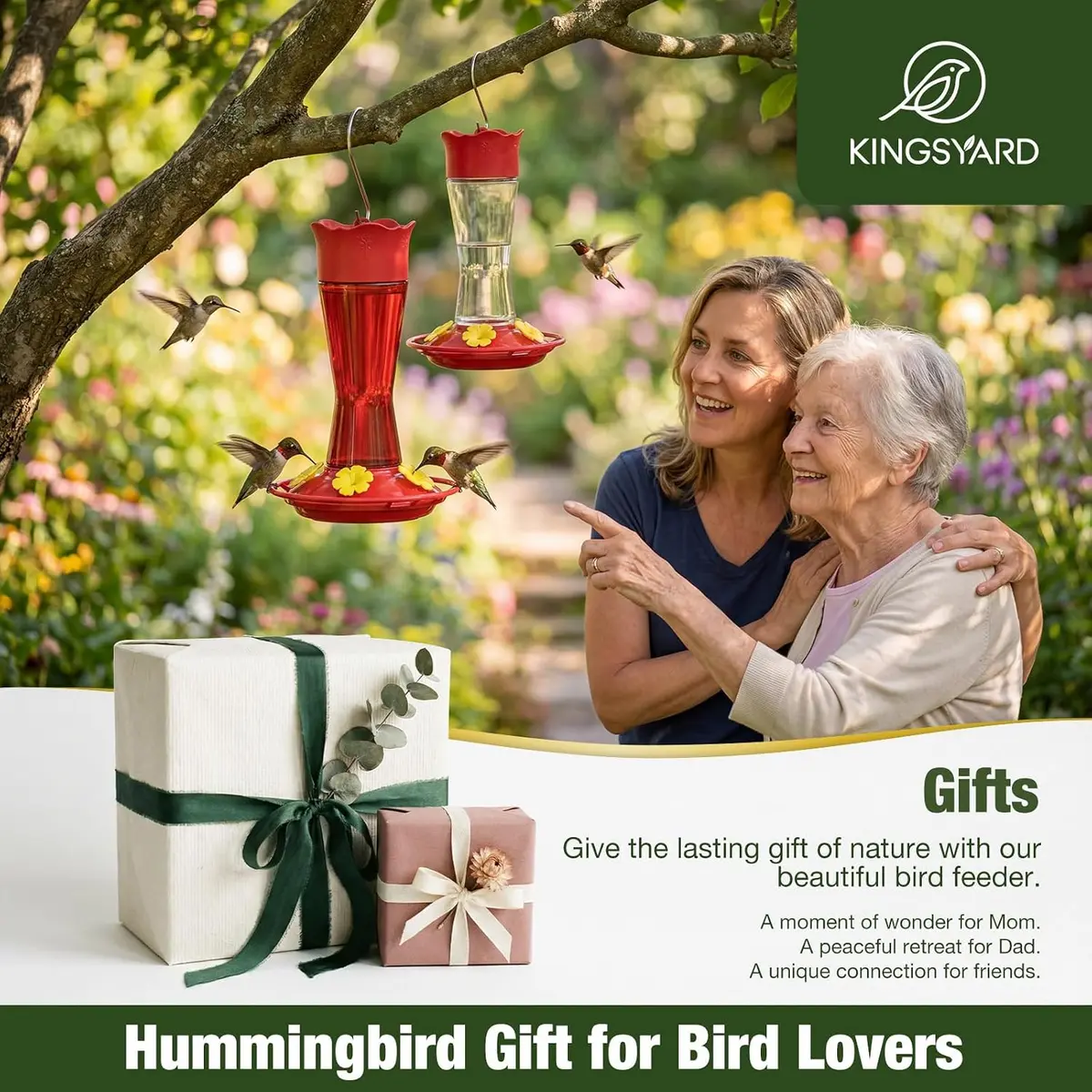 glass hummingbird feeder as a gift for bird lovers
