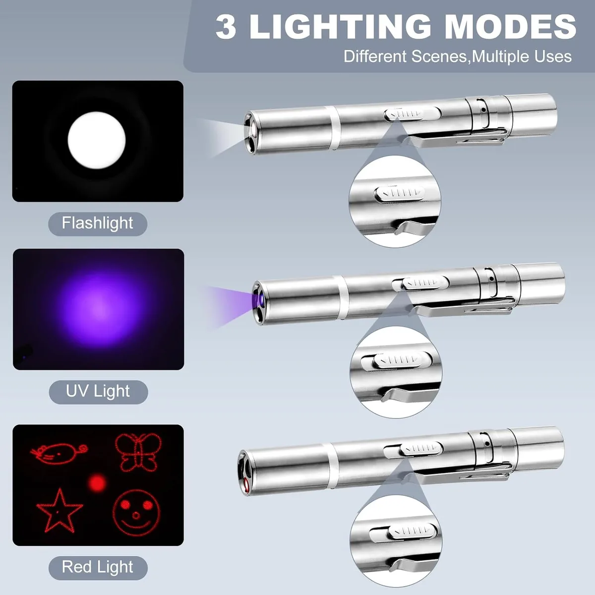 three light modes of the cat laser pointer toy