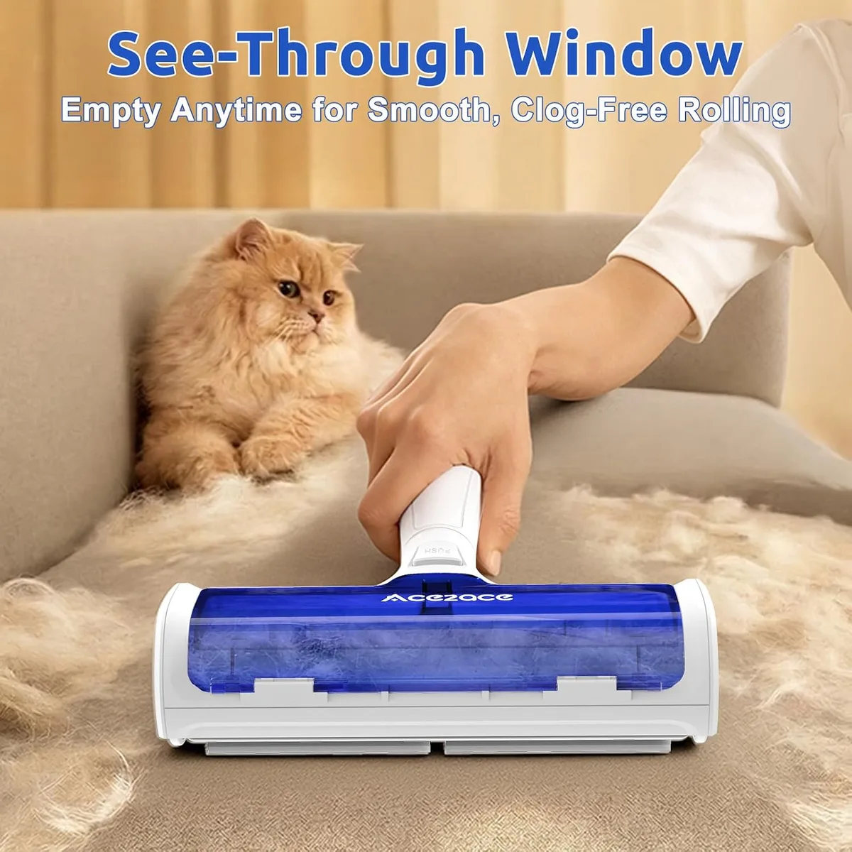 see-through bin of the pet hair remover roller