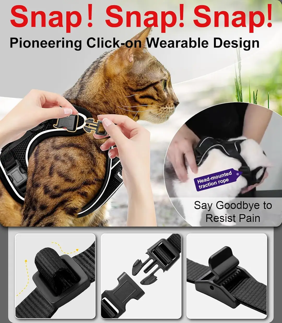 quick-release buckles on the escape-proof cat harness