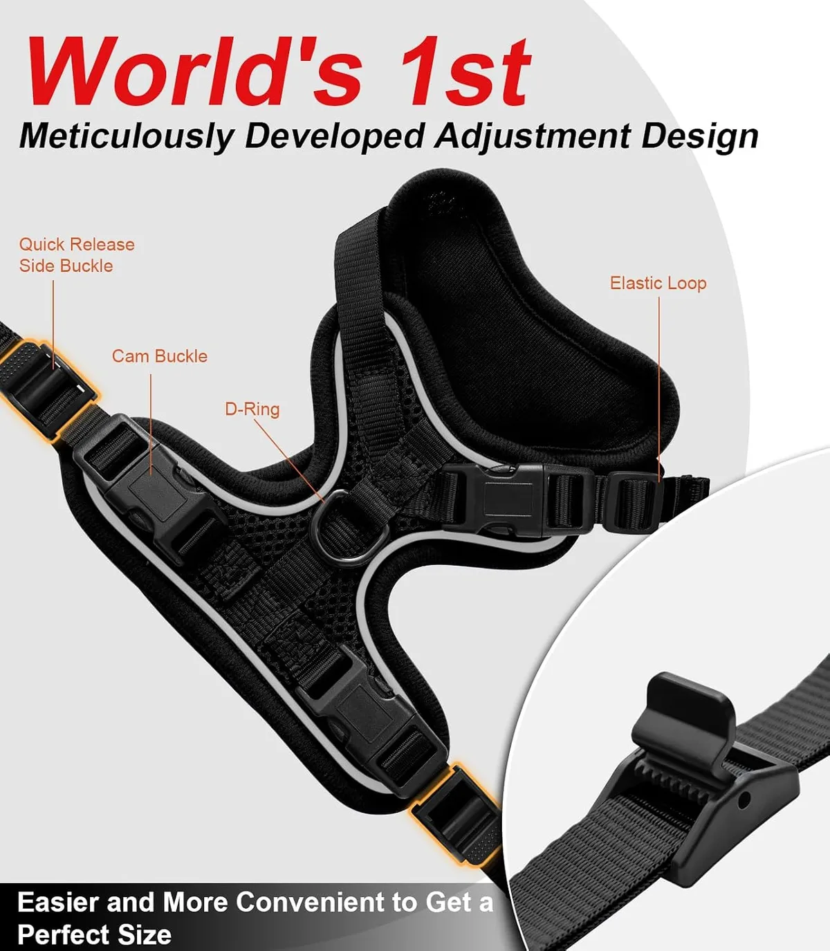 adjustable straps on the escape-proof cat harness