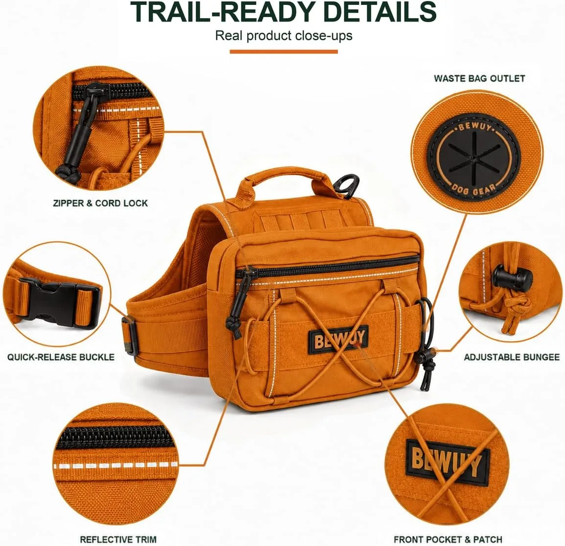trail-ready details of the tactical dog backpack harness