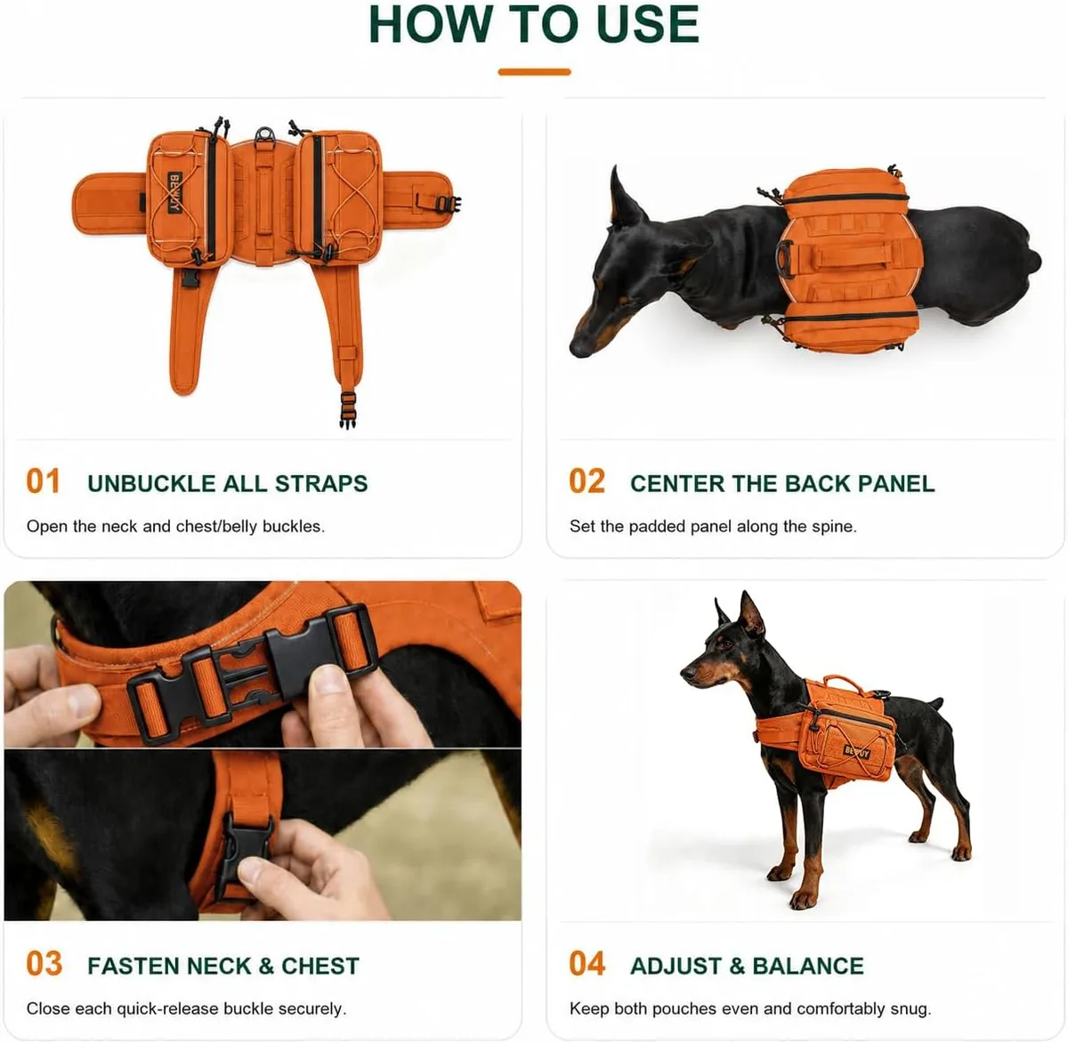 how to put on the tactical dog backpack harness