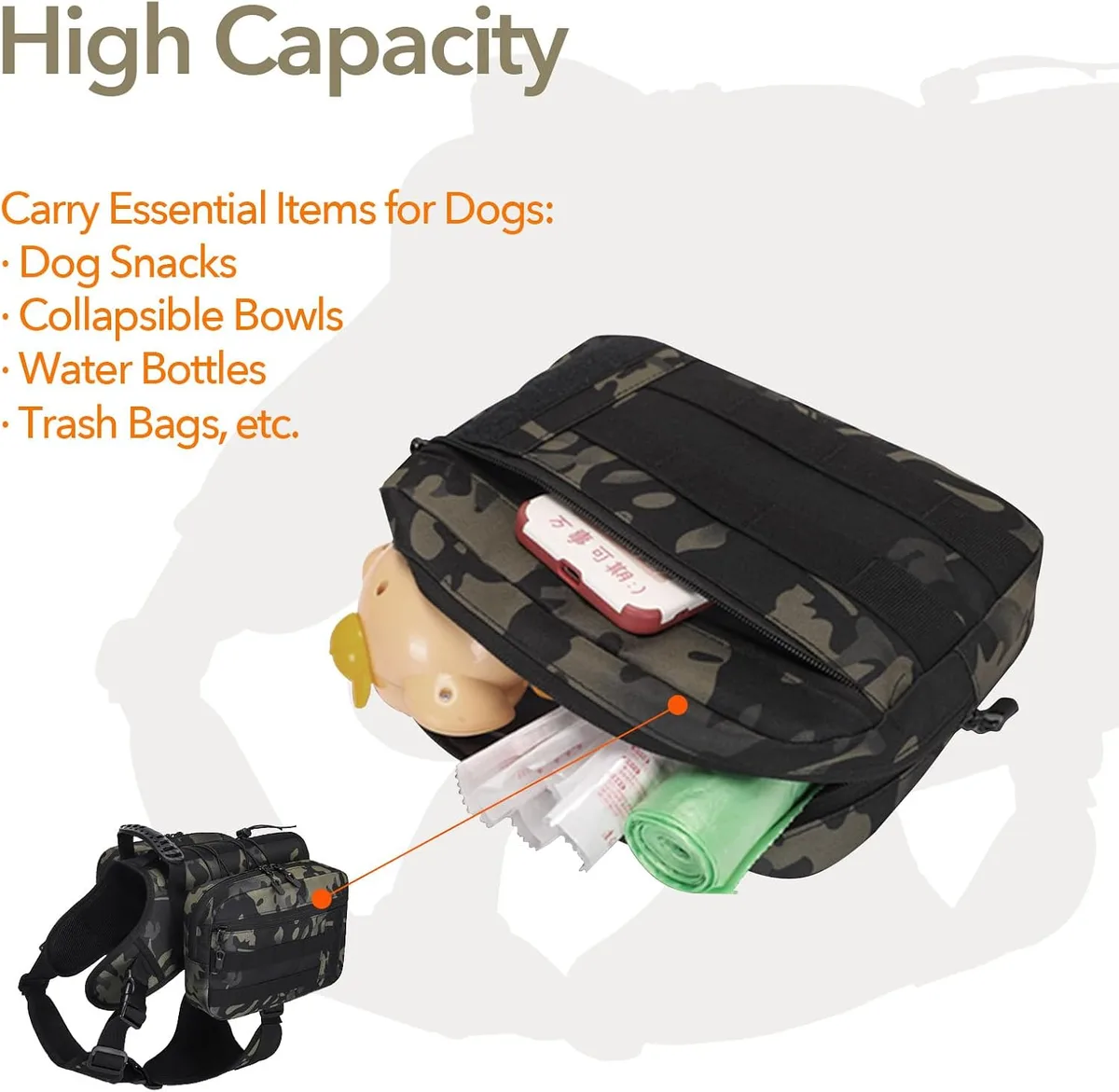 storage capacity of the dog hiking backpack