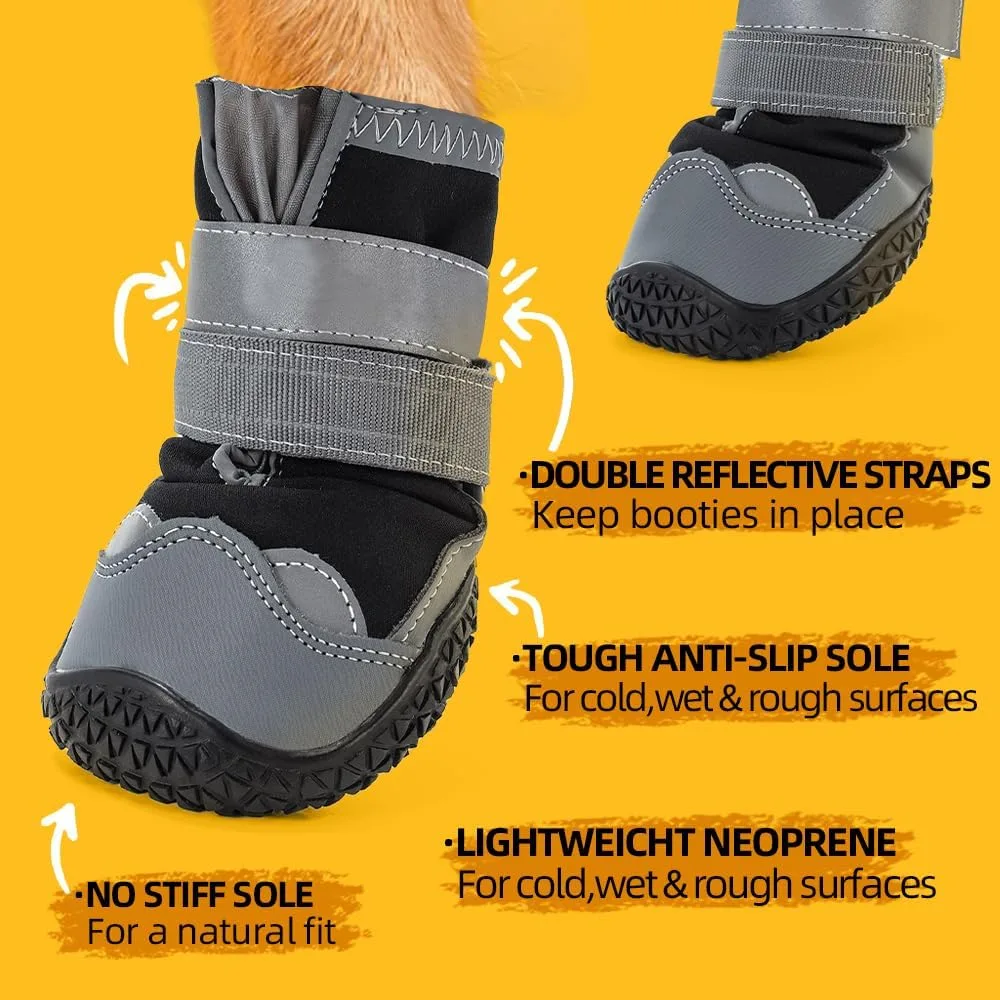 reflective straps and anti-slip soles of the dog boots