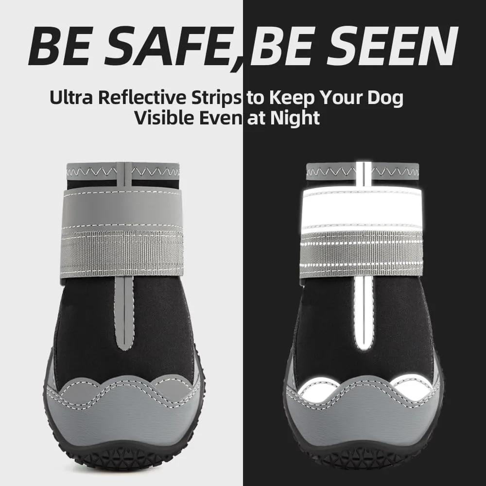 reflective strips on dog boots at night