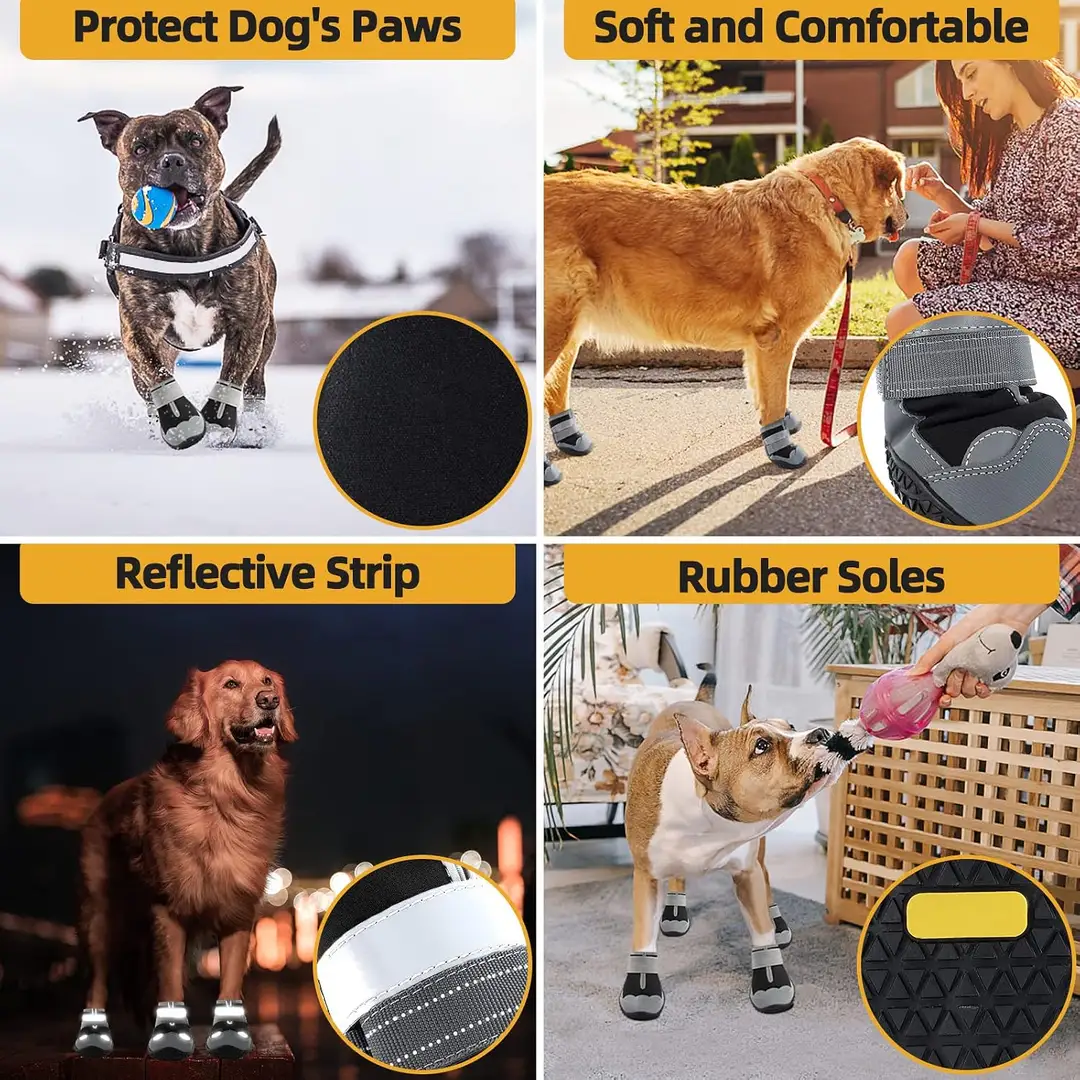 soft sole and reflective details of the dog boots