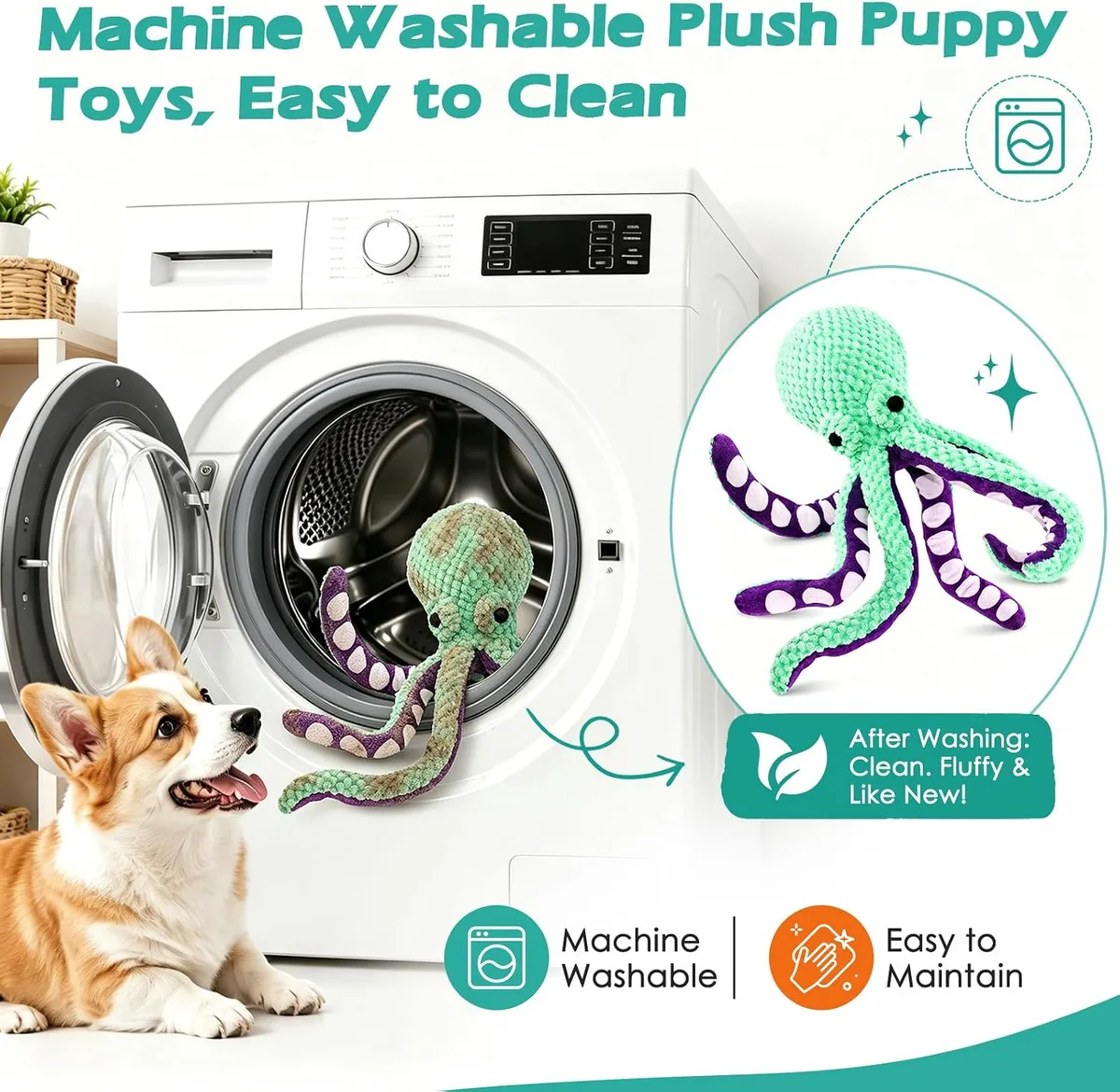 machine washable squeaky octopus plush dog toy
