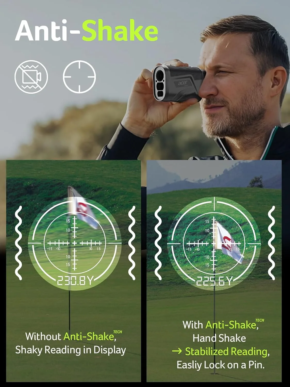 anti-shake readings on the golf rangefinder