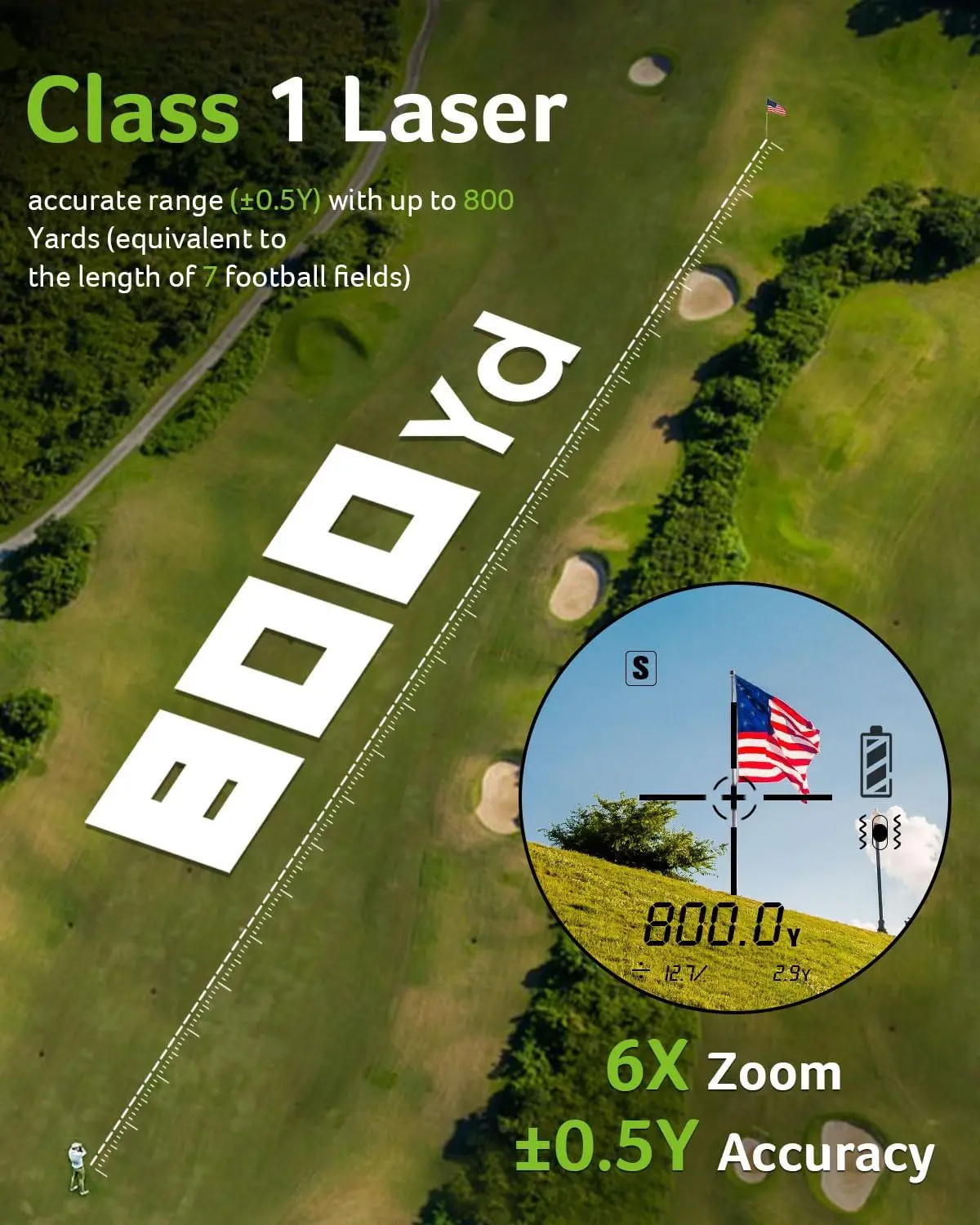 golf rangefinder laser accuracy with 6x zoom