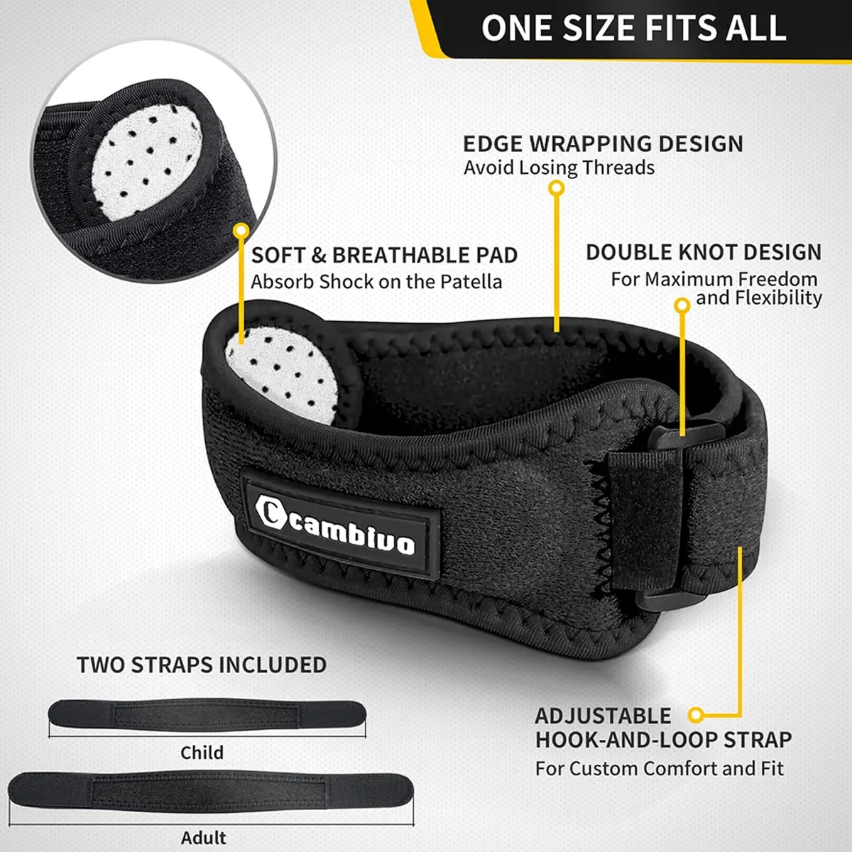 one-size patella tendon knee strap features