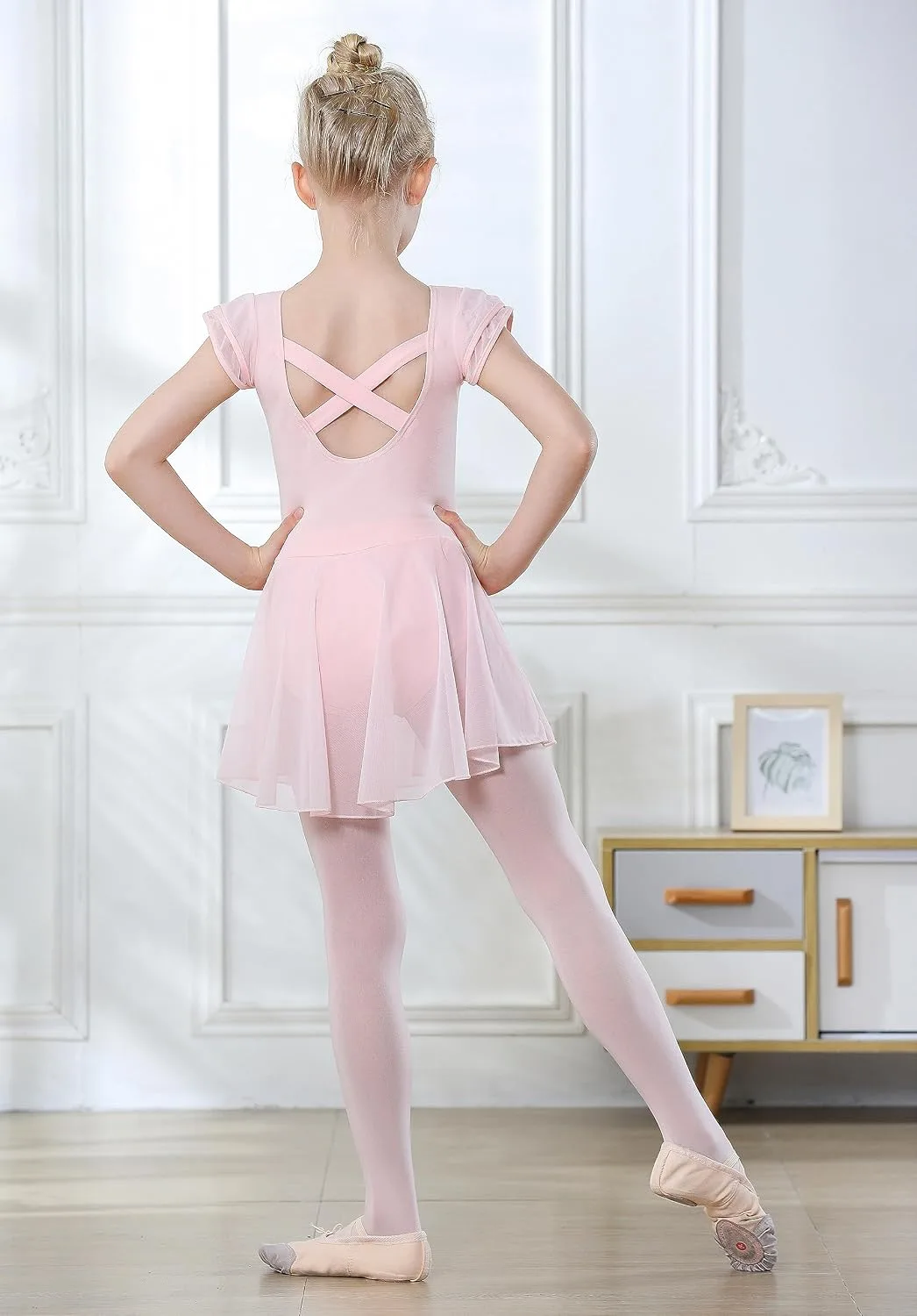 front view of the girls ballet leotard with skirt