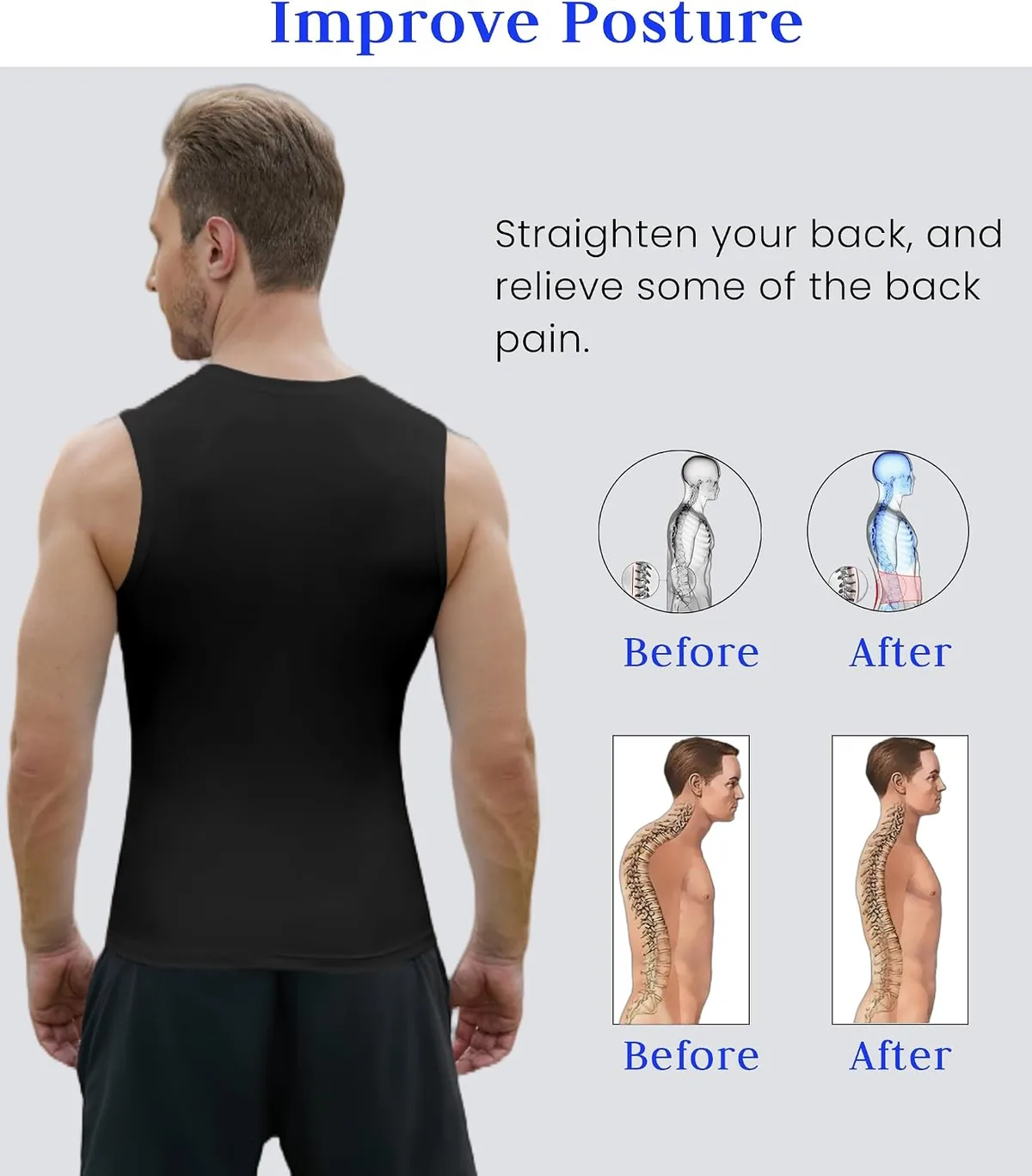 posture support from the men's compression tank top