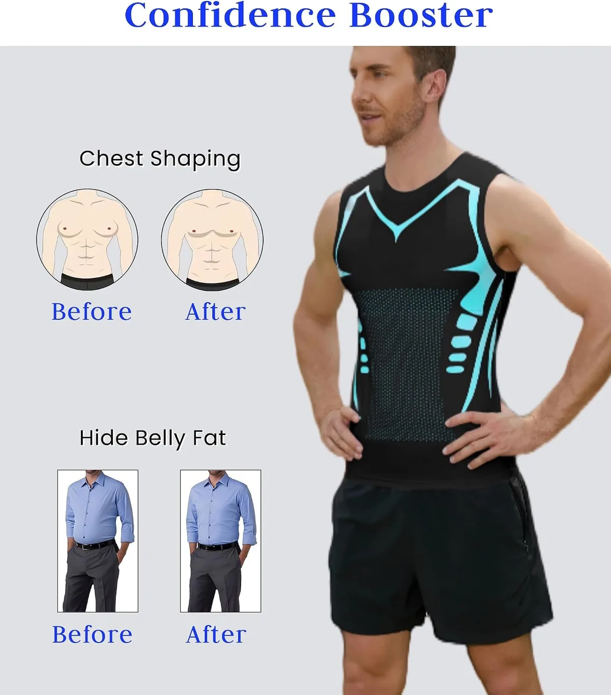before and after wearing the men's compression tank top