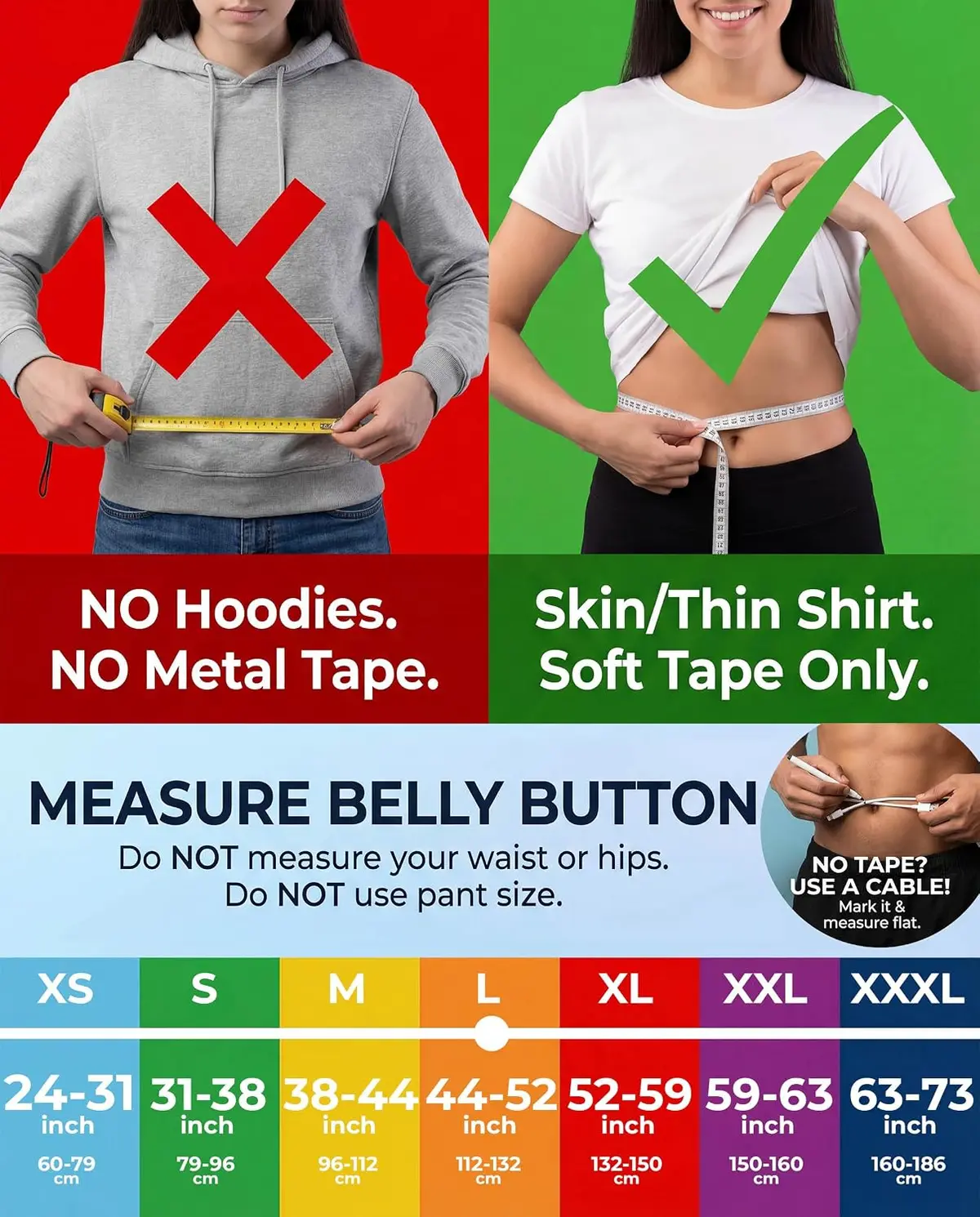 lower back brace sizing guide by belly button
