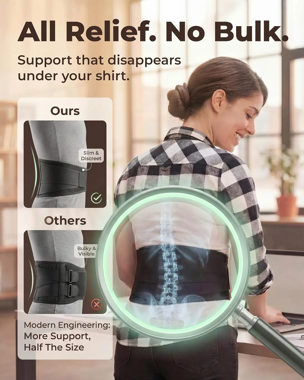 slim lower back brace under clothing