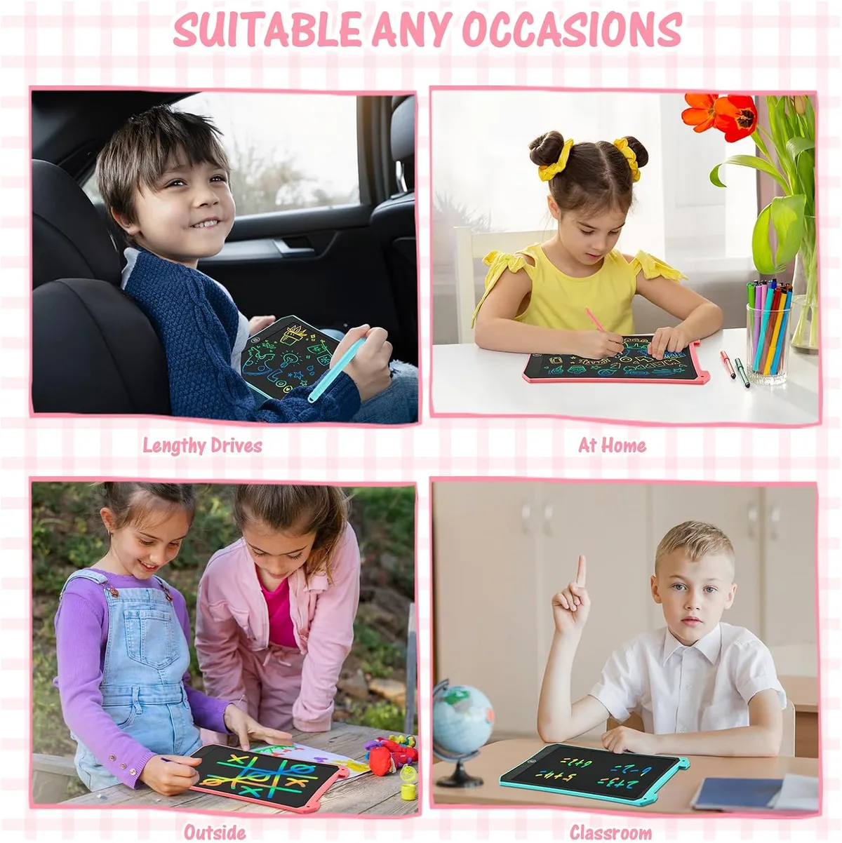 LCD writing tablet for kids at home, in the car and at restaurants